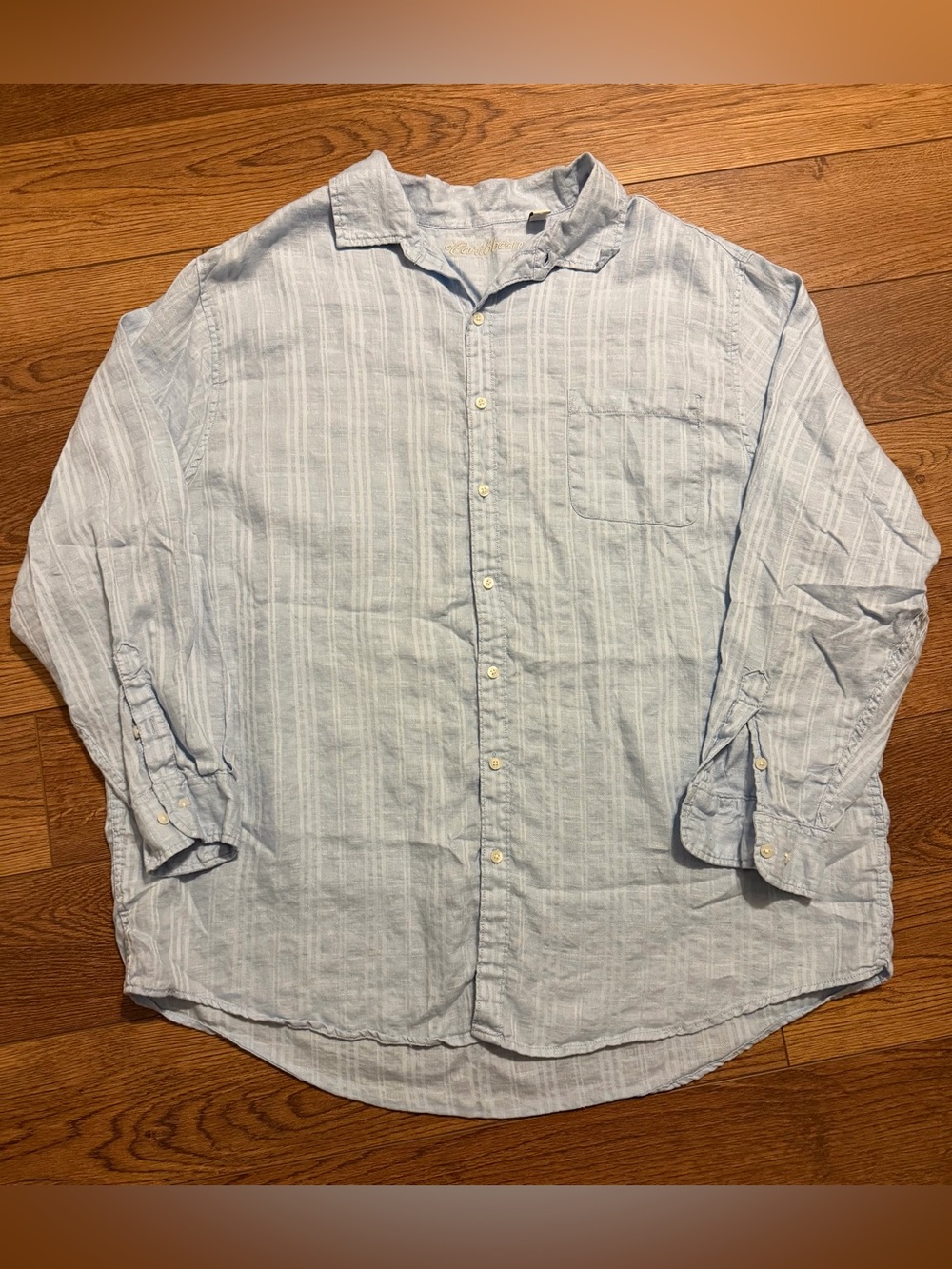 Caribbean Linen Blend 3XT Light Blue Striped Button-Down Shirt Long Sleeve